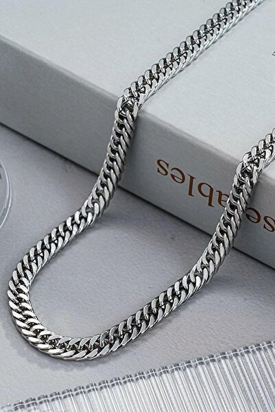 TAKIŞTIR Silver Color Men's Chain Steel Necklace (50cm)