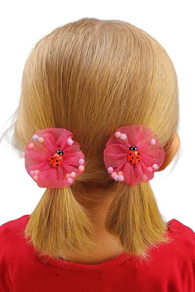 SeaBubbles Girls' Elastic Buckle with Pompom and Ladybug Inside, 2-Piece Standard Fuchsia