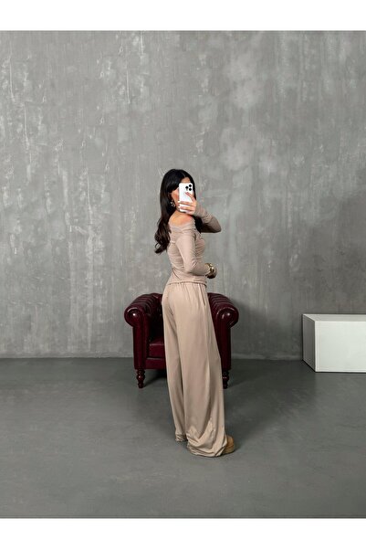 solena sln Női drapírozott aszimmetrikus szabású blúz nadrág modális szett