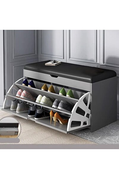 fulina Shoe Cabinet,Narrow Shoe Tipper Seat Bench with Seat Cushion Shoe Bench,Light Grey-60x30x51cm