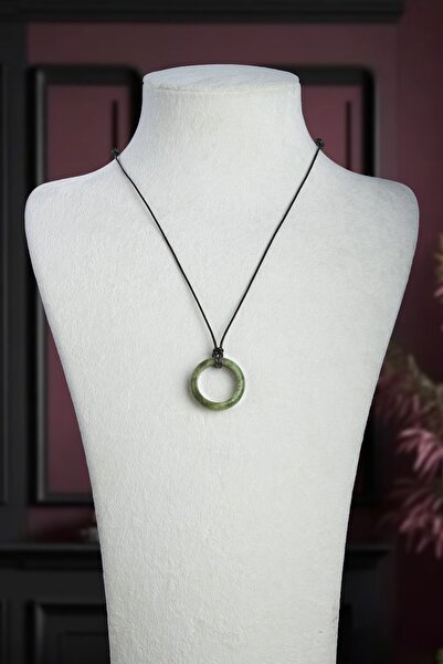 Uçar Doğaltaş Yeşim Doğal Taş Halka Yüzük Kore İpli Erkek Kolyesi