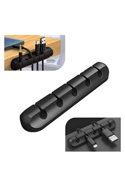 Stef's Cat Cable Organizer, Cable Clips, Double-Sided Adhesive Mount, Silicone, 5 Slots, Black