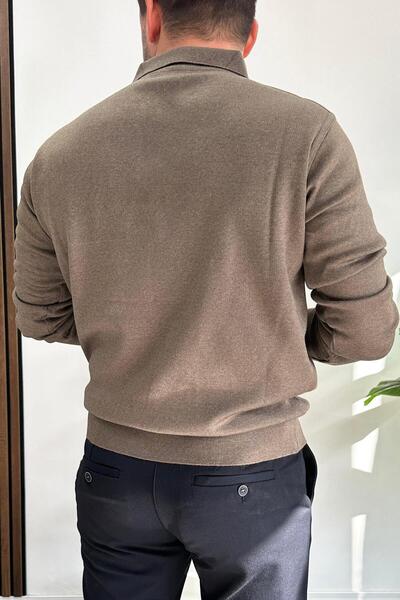 Edwox Men's Buttoned Polo Neck Sweater Light Brown Edw231