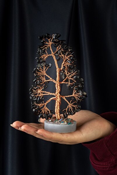 Uçar Doğaltaş Obsidyen Taşı El Yapımı Doğal Taş Dekoratif Ağaç