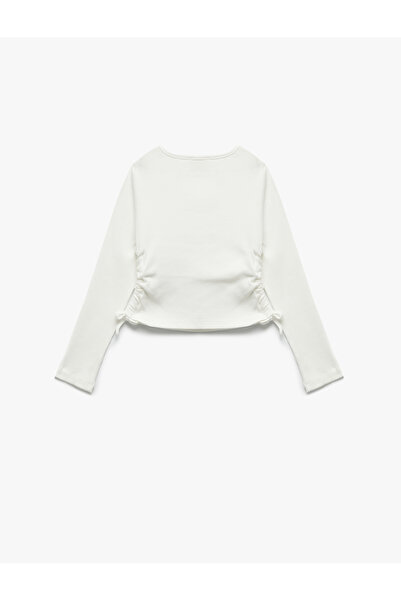 Koton Βαμβακερό μακρυμάνικο μπλουζάκι με λαιμόκοψη και κομμένο μπλουζάκι