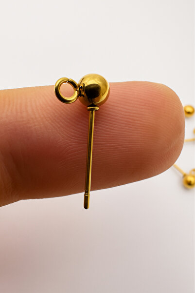 Hobi Goom Takı Yapımı / Üretimi İçin Gold Renk Paslanmaz Çelik Halkalı Top Küpe Aparatı | 5 çift (10 Adet)