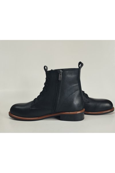 Lucciola Women's Genuine Leather Sole Detailed Lace-Up Black Boots