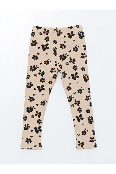 LC Waikiki Lcw Kids Beige Elastic Waist Floral Girls' Leggings