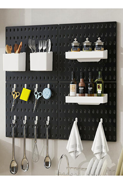 Generic مجموعة منظم حائط من 6 قطع باللون الأسود مع رف حائط للتخزين والعرض، وحدات قابلة للتعليق