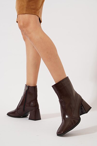 Moda Pie Lopeger Köşeli Kalıp Düz Yüz Kadın Bot Bordo Kırışık