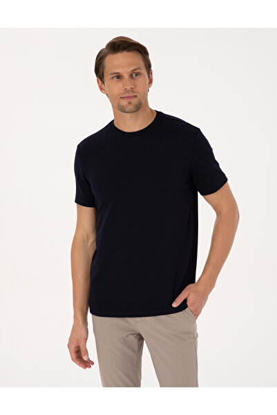 Pierre Cardin Lacivert Regular Fit Kalın Dokulu Bisiklet Yaka Basic Tişört 50318130-VR033