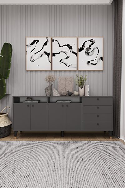 asratrend Modern Konsol ve TV Ünitesi 4 Çekmeceli, 4 Kapaklı, Depolama Alanı,...