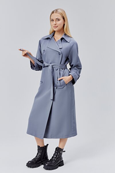 Bolivente Gray Oversized Belted Trench Coat