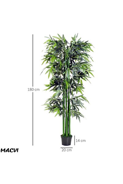 MACVI ® 180 cm Artificial Bamboo, 1105 leaves, pot included, low-maintenance, indoor/outdoor