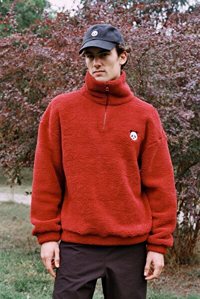 WWF Market Panda Sherpa Quarter-Zip Sweatshirt - Bordo