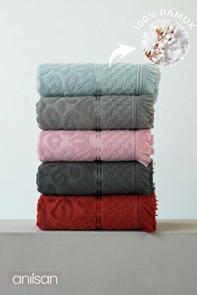 Anılsan 5-Piece Zelna Hand Towel - 50X80 Cm, 170 Gr, 100% Cotton, Spa and Hotel Towel, Suitable for Daily Use