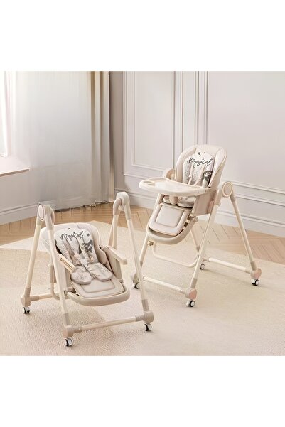 Flippy Παιδική Καρέκλα Τραπεζιού, Ρυθμιζόμενη Ζώνη Ασφαλείας Ύψους, Ρυθμιζόμενη Πλάτη από 6 Μηνών, Μπεζ