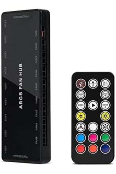 Other ARGB PWM 2-in-1 Fan Hub (9 PWM + 9 ARGB) with SATA Power & 19-Key Contr...