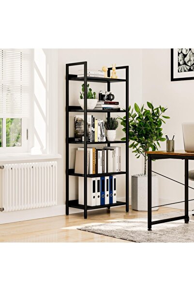 Gogoya 5-Tier Metal Frame Bookshelf - 60x30x154cm (Black)