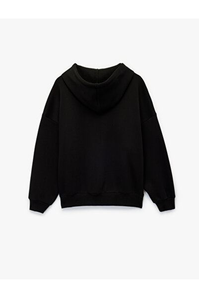 Koton Hooded Long Sleeve Printed Oversized Zippered Cardigan