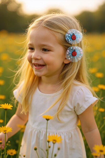 SeaBubbles Girls' Elastic Buckle with Pompom and Ladybug Inside, Pack of 2, Standard Blue