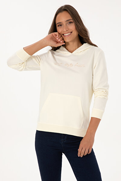 U.S. Polo Assn. Kadın Krem Kapüşonlu Sweatshırt 50313559-VR256