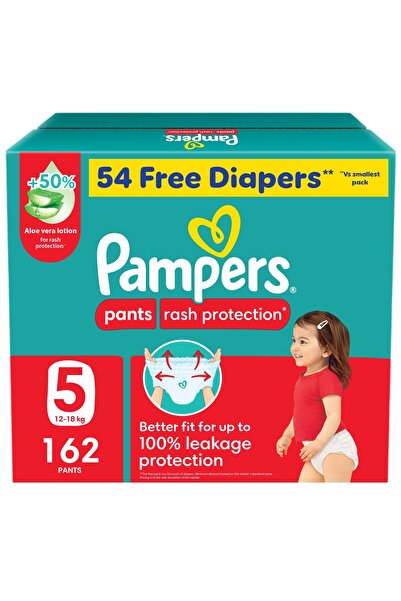 Pampers Rash Protection Pants Diapers Size 5 12-18kg +Aloe Vera 360° Leak-Free Super Box 162 Ct