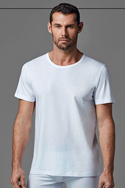 Dagi 1160 Erkek 2'li Kısa Kollu Bisiklet Yaka Fanila-Beyaz