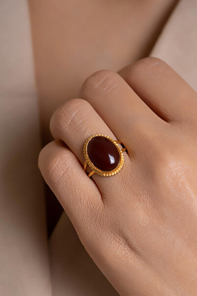 AMES GOLD KUYUMCULUK 14 Ayar Altın Oval Akik Taşlı Yüzük