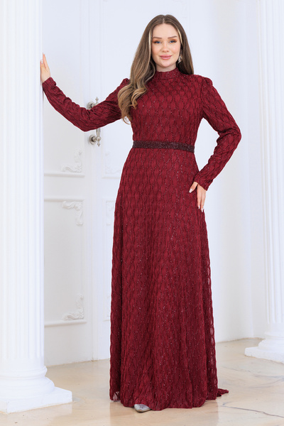 ELBENMODA Lina Dantel Kumaş Tesettür Abiye Elbise