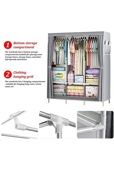 fulina Portable Closet,125x45x168cm,1 Hanging Rods,6 Storage Shelves & Side Pockets,for Bedroom,Khaki