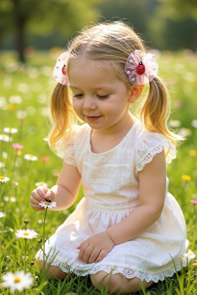SeaBubbles Girls' Elastic Buckle with Pompom and Ladybug Inside, 2-Piece Standard Pink