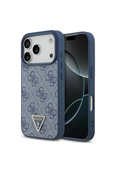 Guess Husă compatibilă cu iPhone 17 Pro Max - piele 4G Triangle Strass MagSafe, -piele, albastră