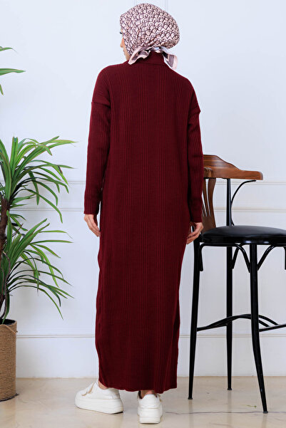 benguen Corded Fabric Knitwear Dress K3005 Claret Red