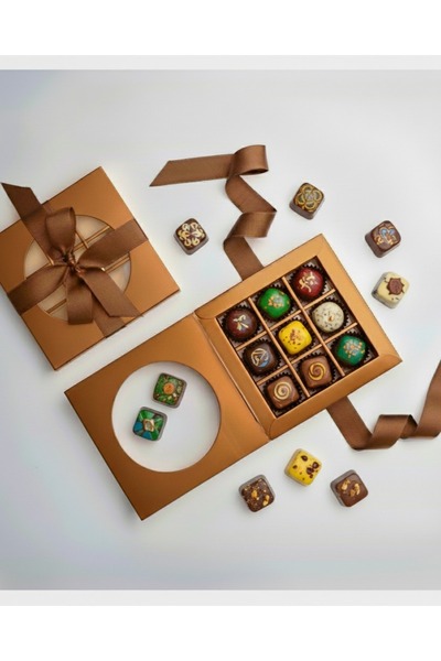 Ambalaj Modacısı Vintage New Box Wıth Bag 9 Gözlü Çikolata Kutusu Bronze ( 10...