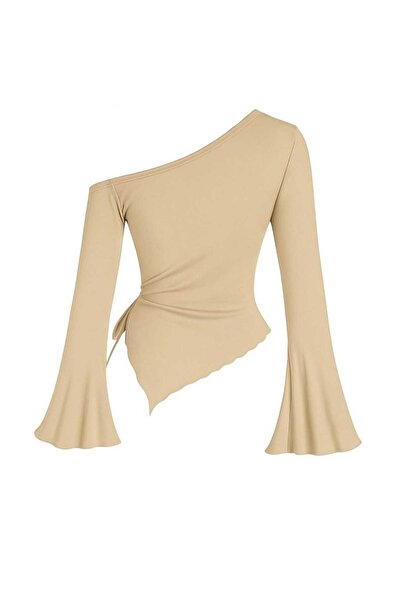 Lufthimm Stylish Draped Off-Shoulder Top with Flexible Ruching and Lace-Up Design for Early Spring and Autumn