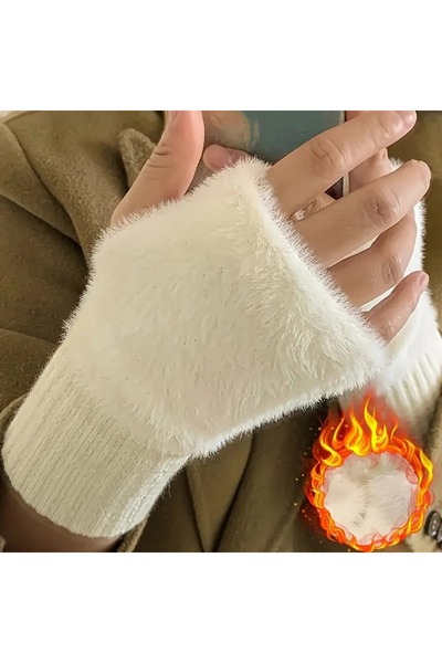 Dodemert Home Білі плюшеві в'язані рукавички без пальців