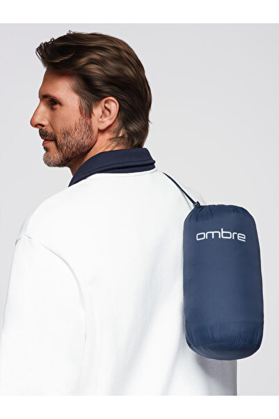 OMBRE Klasická pánská prošívaná bunda s možností sbalení - tmavě modrá v1 OM-JALP-0295