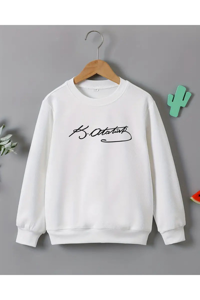 haha Tricou cu mânecă lungă imprimat cu semnătura Atatürk pentru copii