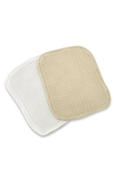 Qmini Σετ 2 πανιών, Qmini, από μπαμπού και μουσελίνα, μπεζ κρεμ και ζεστό μπεζ