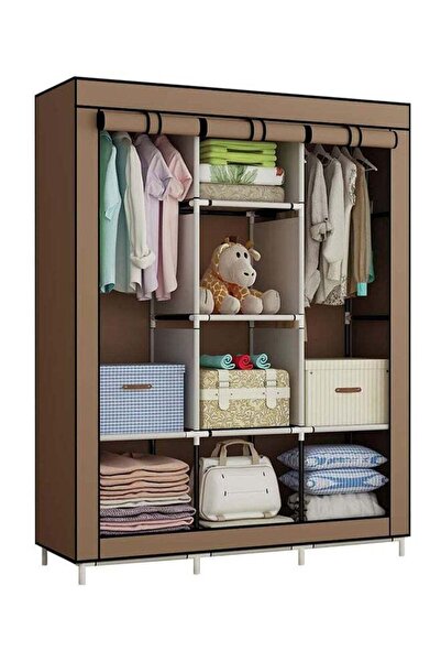 fulina Portable Fabric Canvas Wardrobe With Storage Cupboard Organiser,Brown,130x175x45cm,for Bedroom