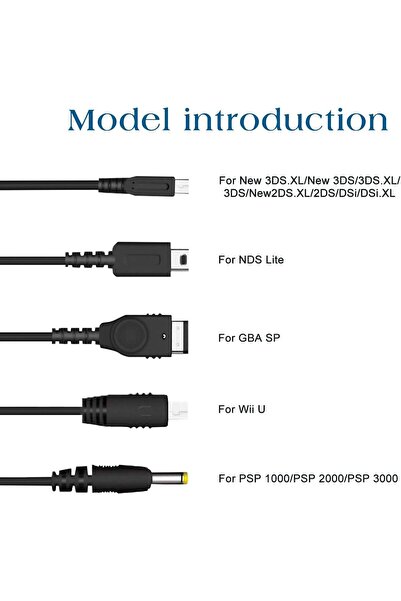 Generic USB 5-in-1 Charging Cable for Nintendo DS Lite, Wii U, 3DS XL, 2DS, D...