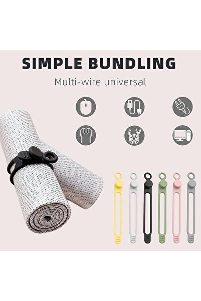 Tazweeq Silicone Reusable Cable Organizers - Flexible Data Cable Ties (6-Pack)