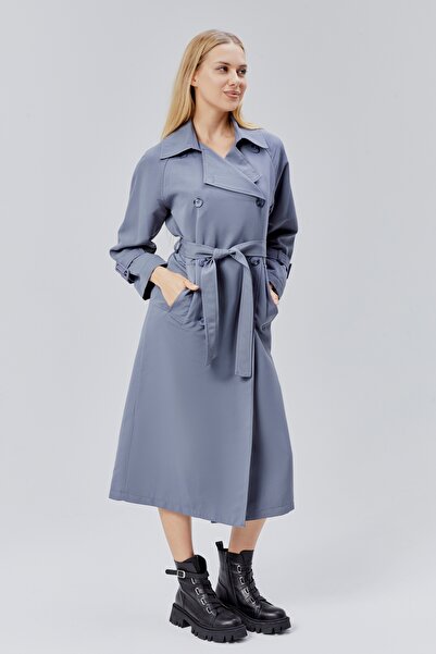 Bolivente Gray Oversized Belted Trench Coat