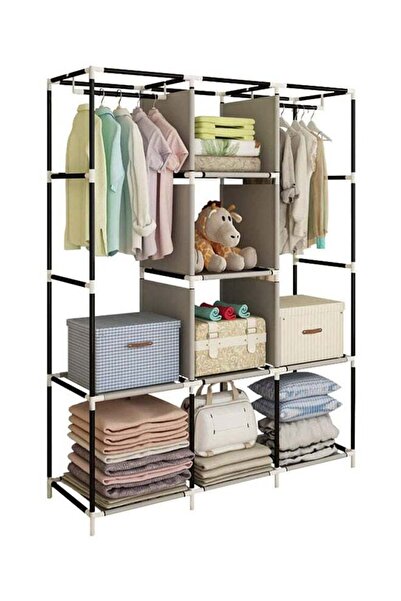 fulina Portable Fabric Canvas Wardrobe With Storage Cupboard Organiser,Brown,130x175x45cm,for Bedroom