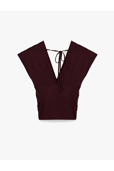 Koton Draped Backless Tie-Up Detail V-Neck Blouse