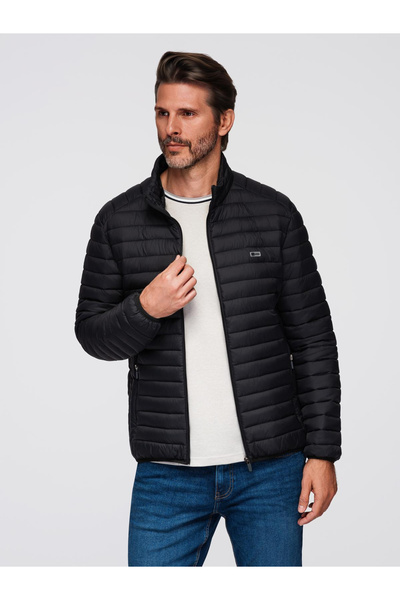 OMBRE Κλασικό ανδρικό καπιτονέ μπουφάν με δυνατότητα συσκευασίας - μαύρο v2 OM-JALP-0295