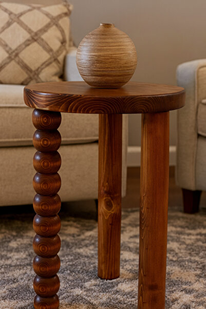 Simillo Home&Living Fındık Renk Doğal Masif Ahşap Mantar Sehpa – Zarif Tekli ...