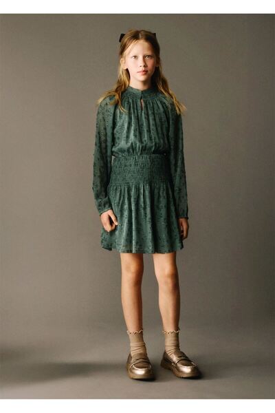 MAYORAL Girl's Patterned Chiffon Dress Petrol Green 7909