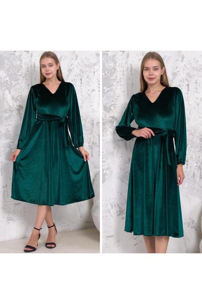 CİXAPLE Μίντι βελούδινο φόρεμα με λαιμόκοψη